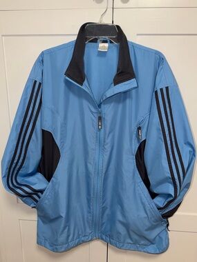 Adidas Light Blue and Black Men's Windbreaker Jacket. Size-L